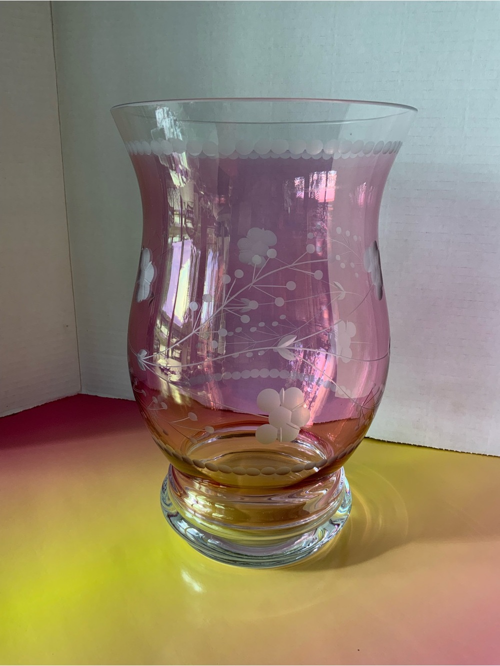Lenox Pink Etched Floral Glass Vase